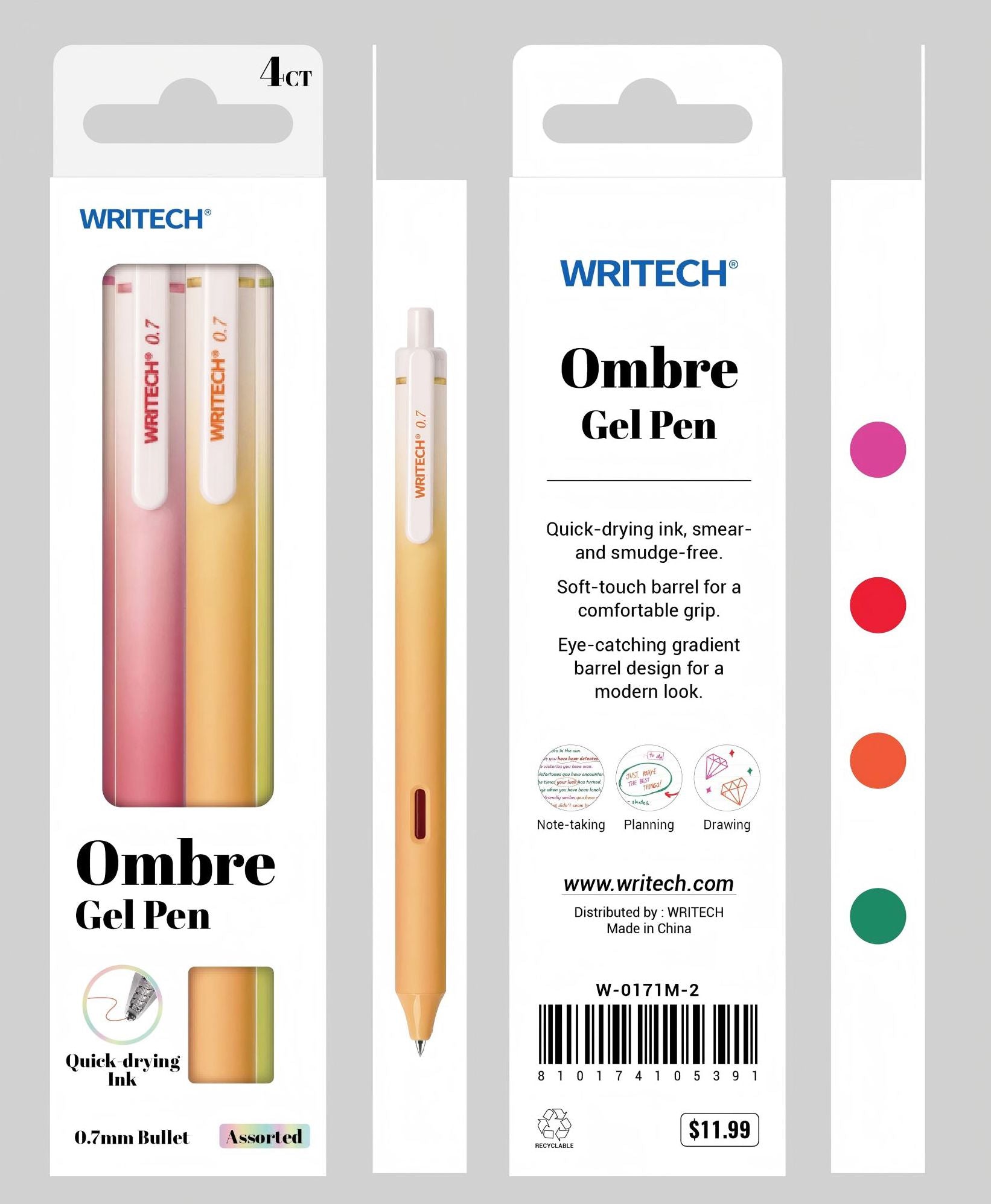 Alternative view of Ombre Sherbert Gel Pen S/4 - Assorted Ink