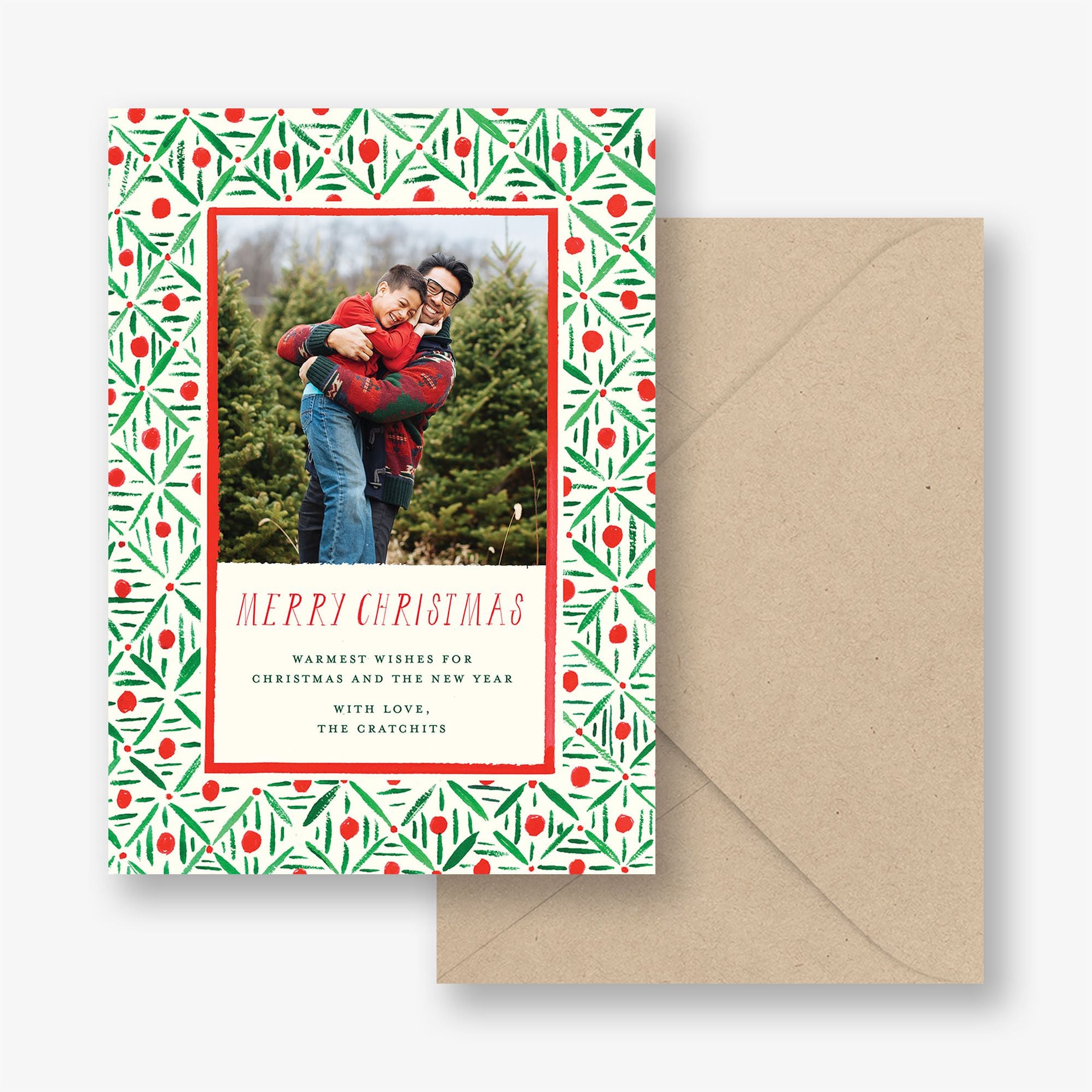 Red and Green Pattern Holiday Photo Card - Image 3