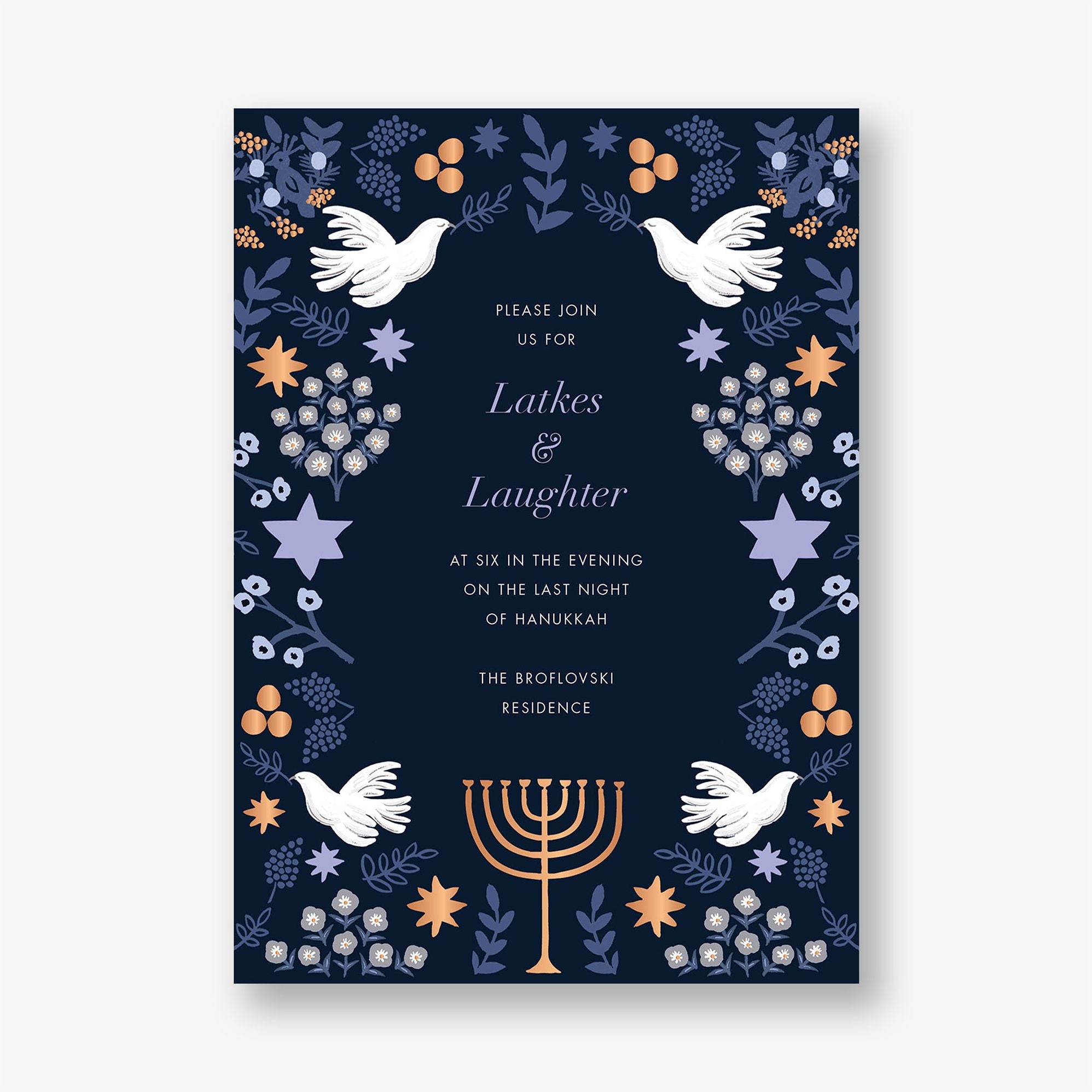 Laurel Hanukkah Foil Holiday Party Invitation - Image 3