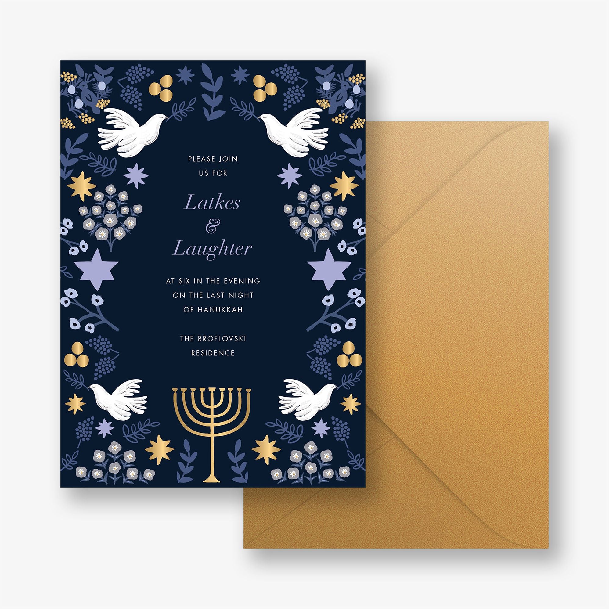Laurel Hanukkah Foil Holiday Party Invitation - Image 5