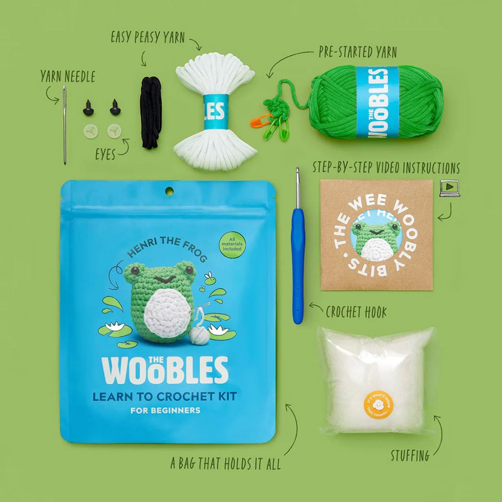 Alternative view of Henri the Frog Learn to Crochet Kit