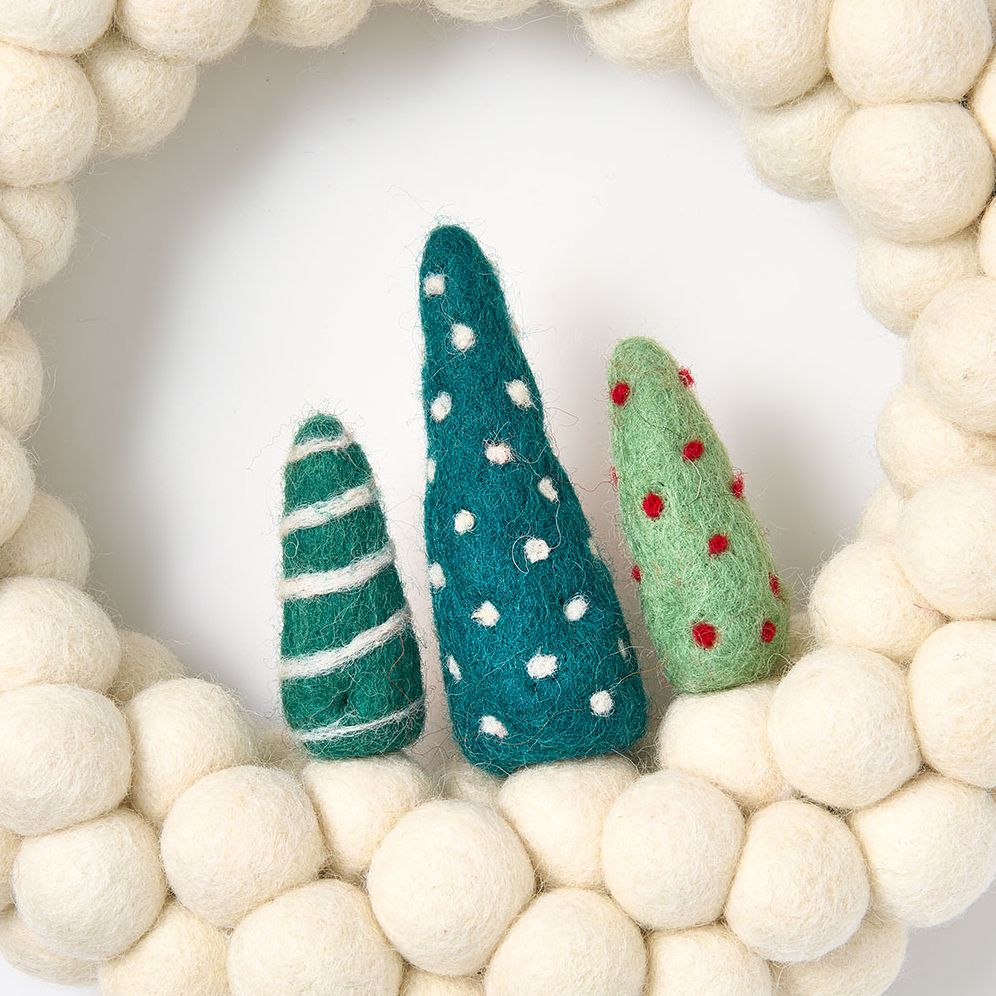 Alternative view of White Felt Pom Wreath with Trees
