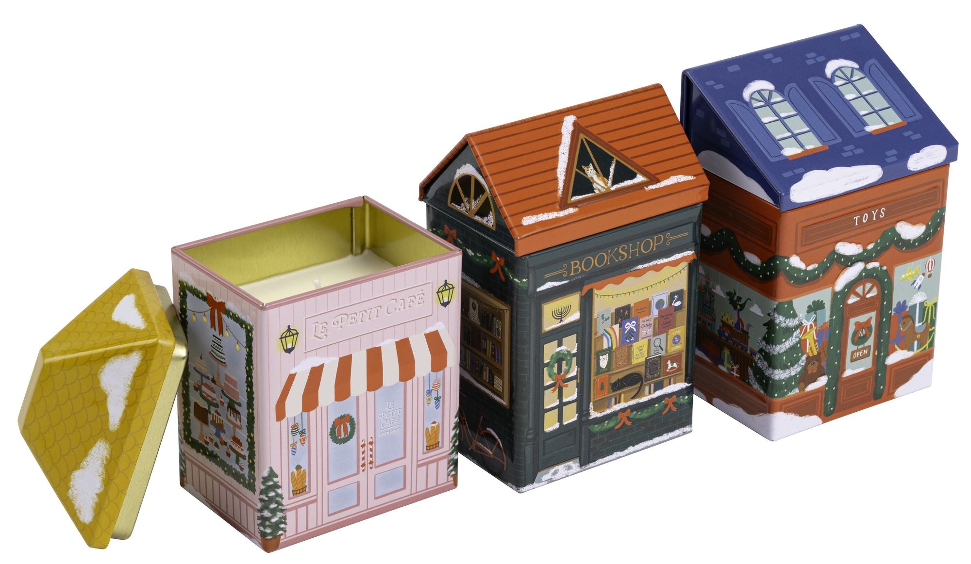 B&N Exclusive Holiday Village Tin Candles - Set of 3 - Image 5