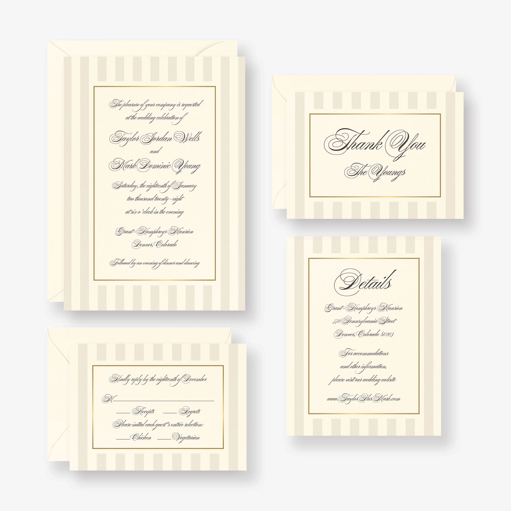 Posh Pinstripe Foil Wedding Invitation - Image 4