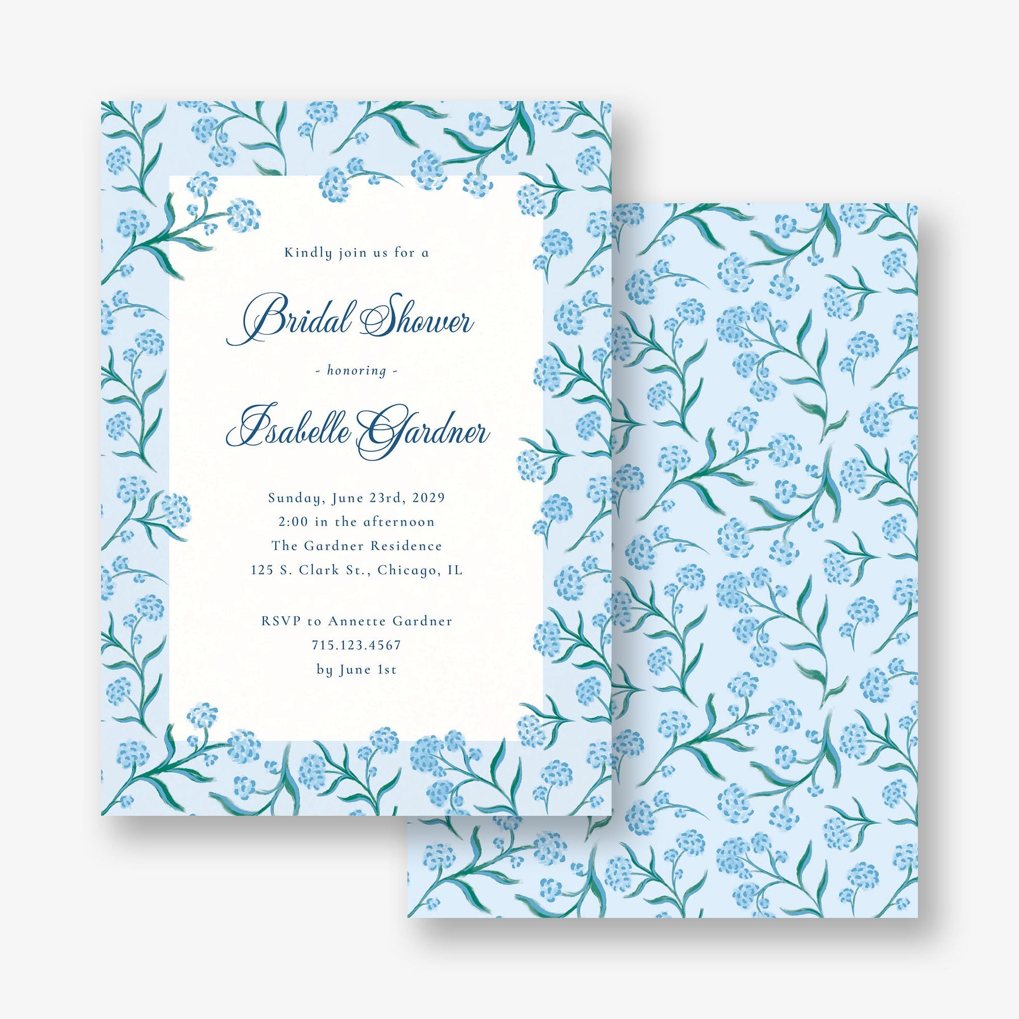 Blue Hydrangea Bridal Shower Invitation - Image 3