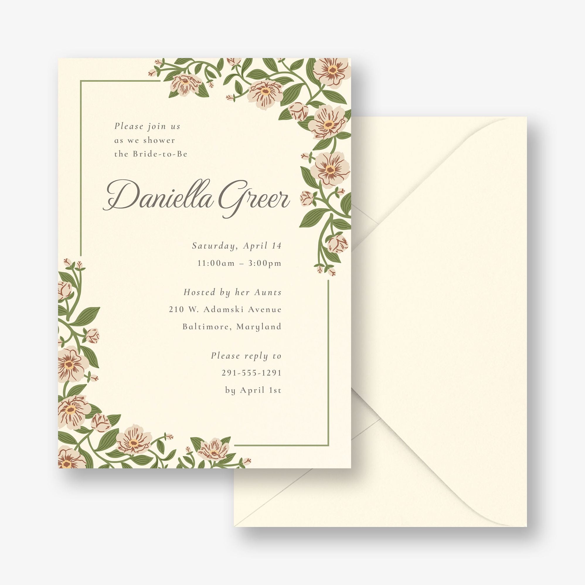 Vintage Primrose Bridal Shower Invitation - Image 4