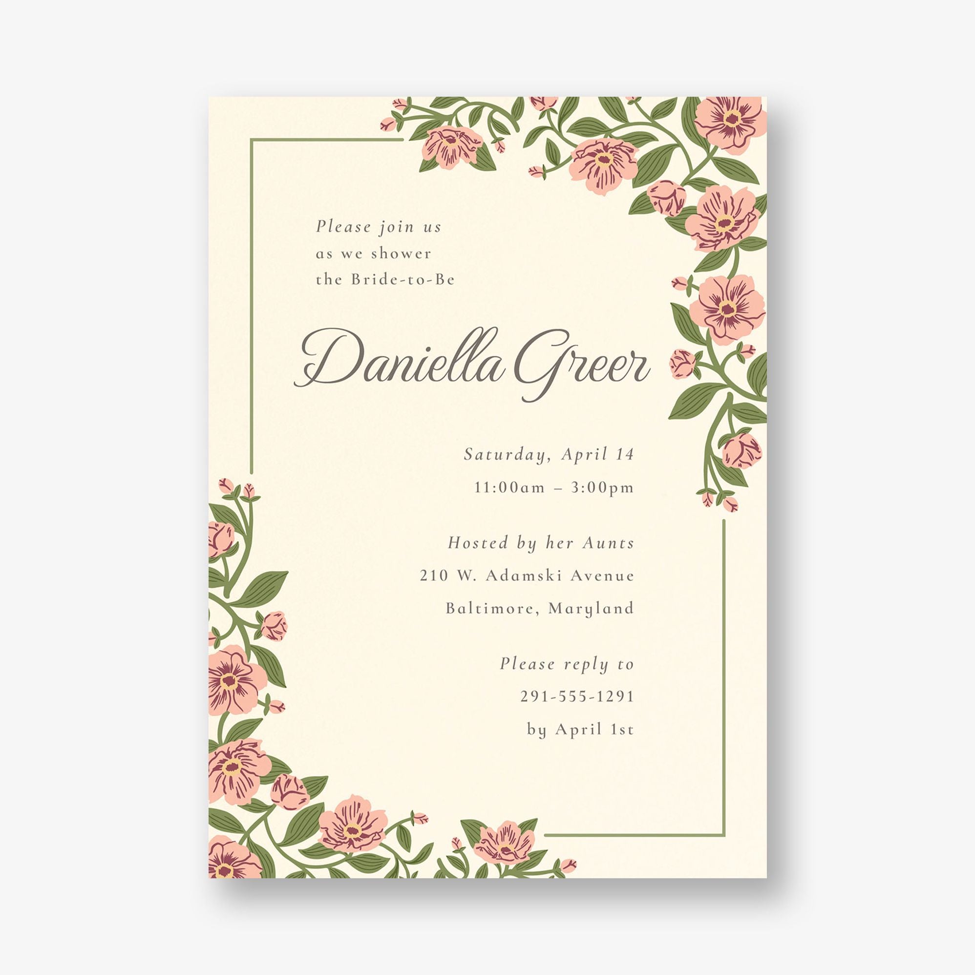Vintage Primrose Bridal Shower Invitation - Image 5