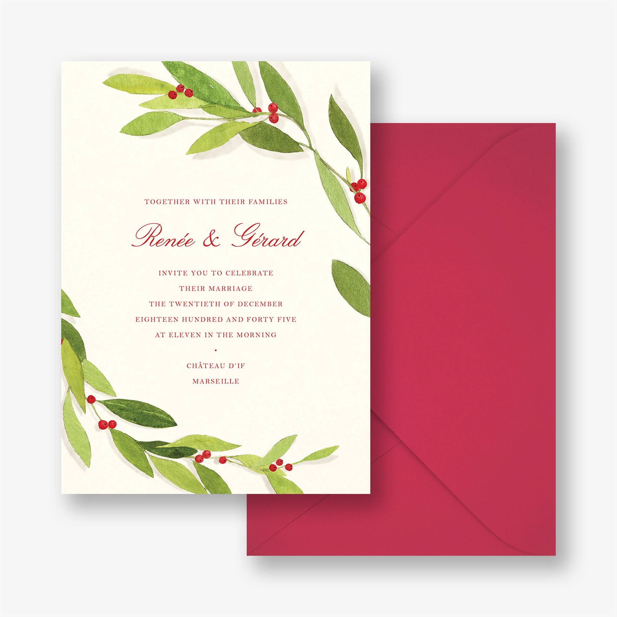 Alternative view of Red Sprigs Wedding Invitation