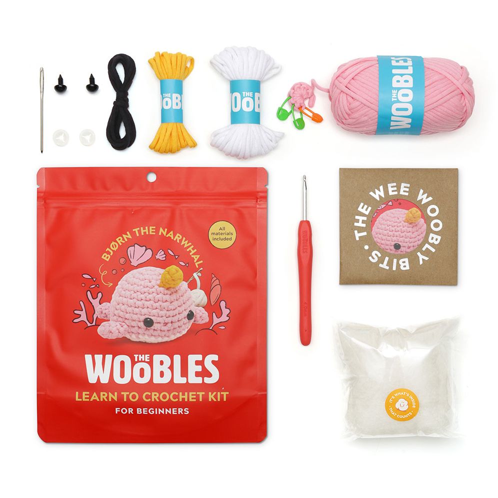 Alternative view of Bjørn the Narwhal Pink Learn to Crochet Kit